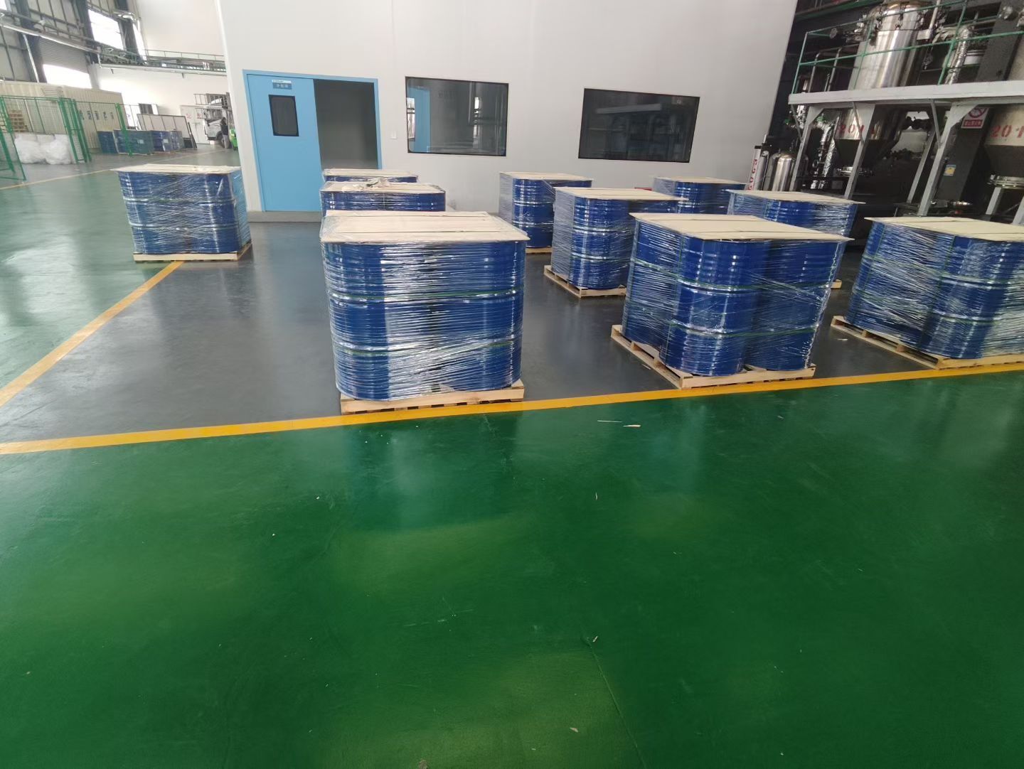 MCT oil drums in finished goods warehouse MCT oil drums in finished goods warehouse