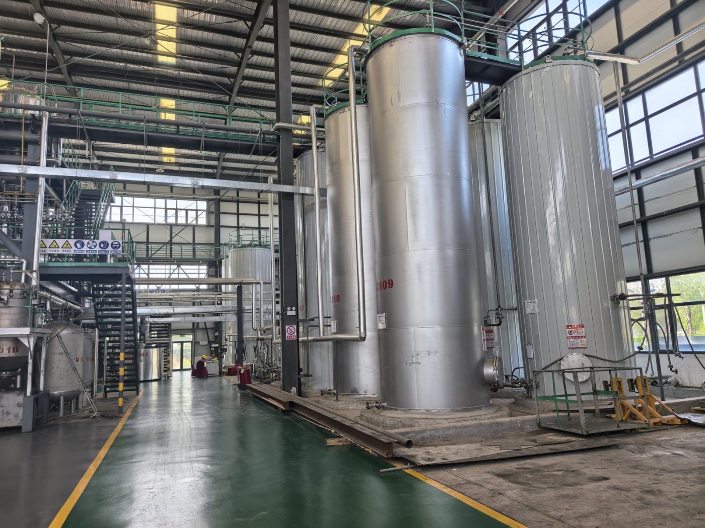 Stainless steel storage tanks at MCT oil plant Stainless steel storage tanks at MCT oil plant