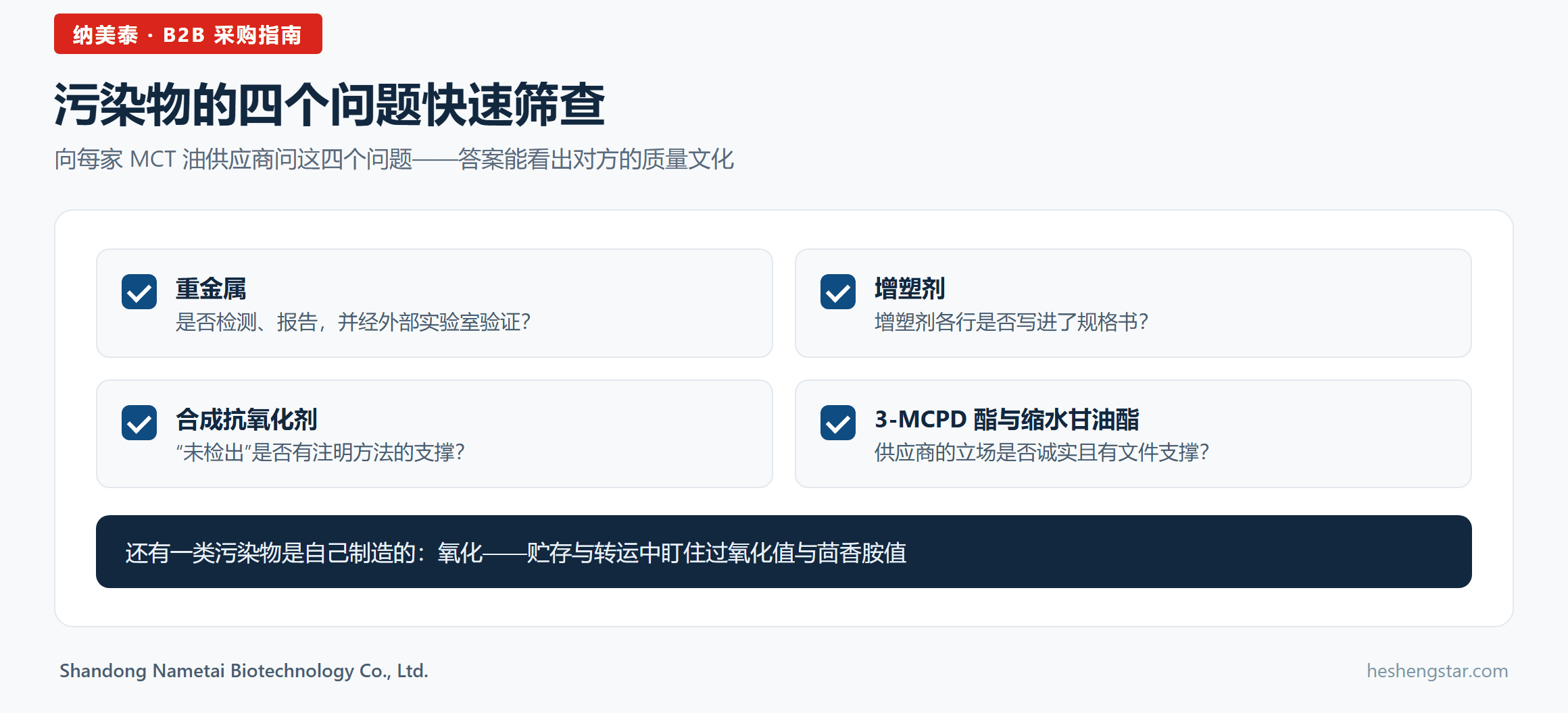 清单信息图:MCT 油供应商的污染物四问筛查 清单信息图:MCT 油供应商的污染物四问筛查